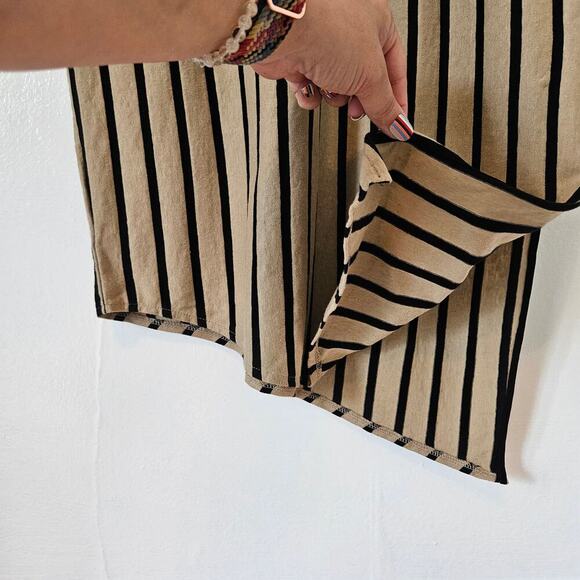 Zara Linen Blend Knit Asymmetrical Boxy Midi Dress XS Tan Black Stripe V-Neck - Picture 3 of 6